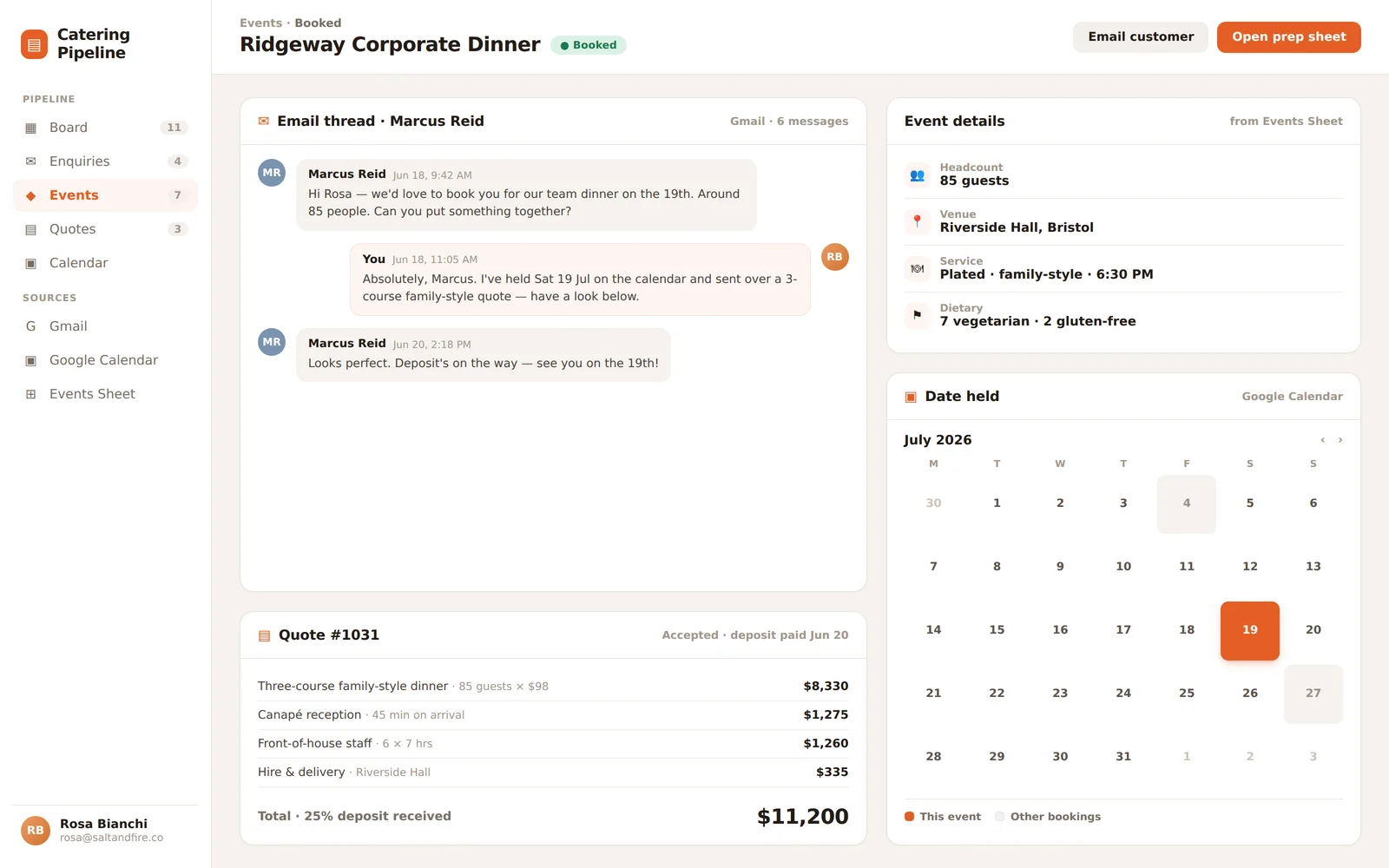 Catering Pipeline screenshot 2