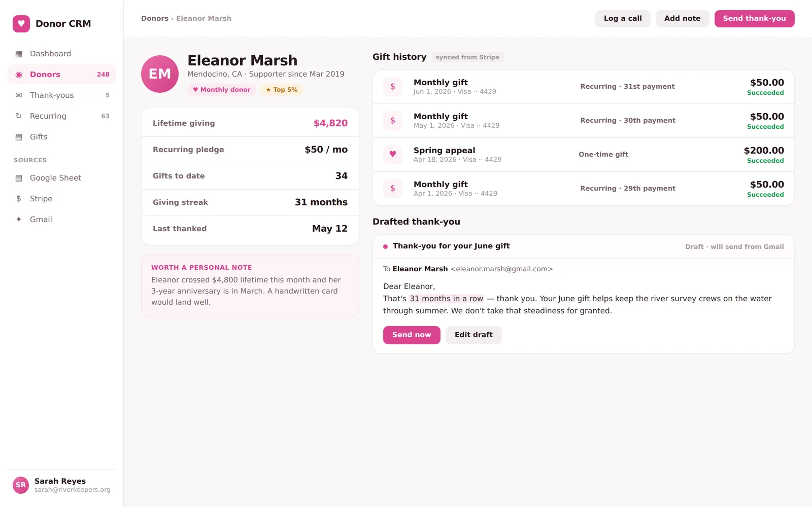 Donor CRM screenshot 2
