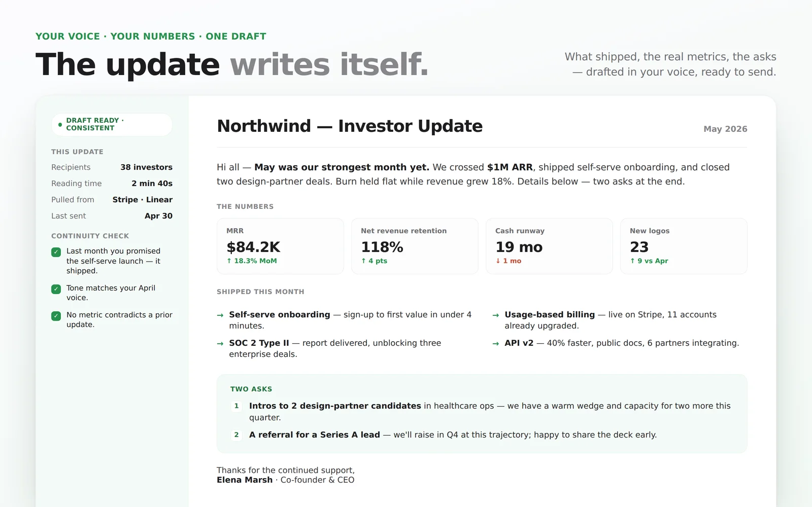Investor Update Composer screenshot 1