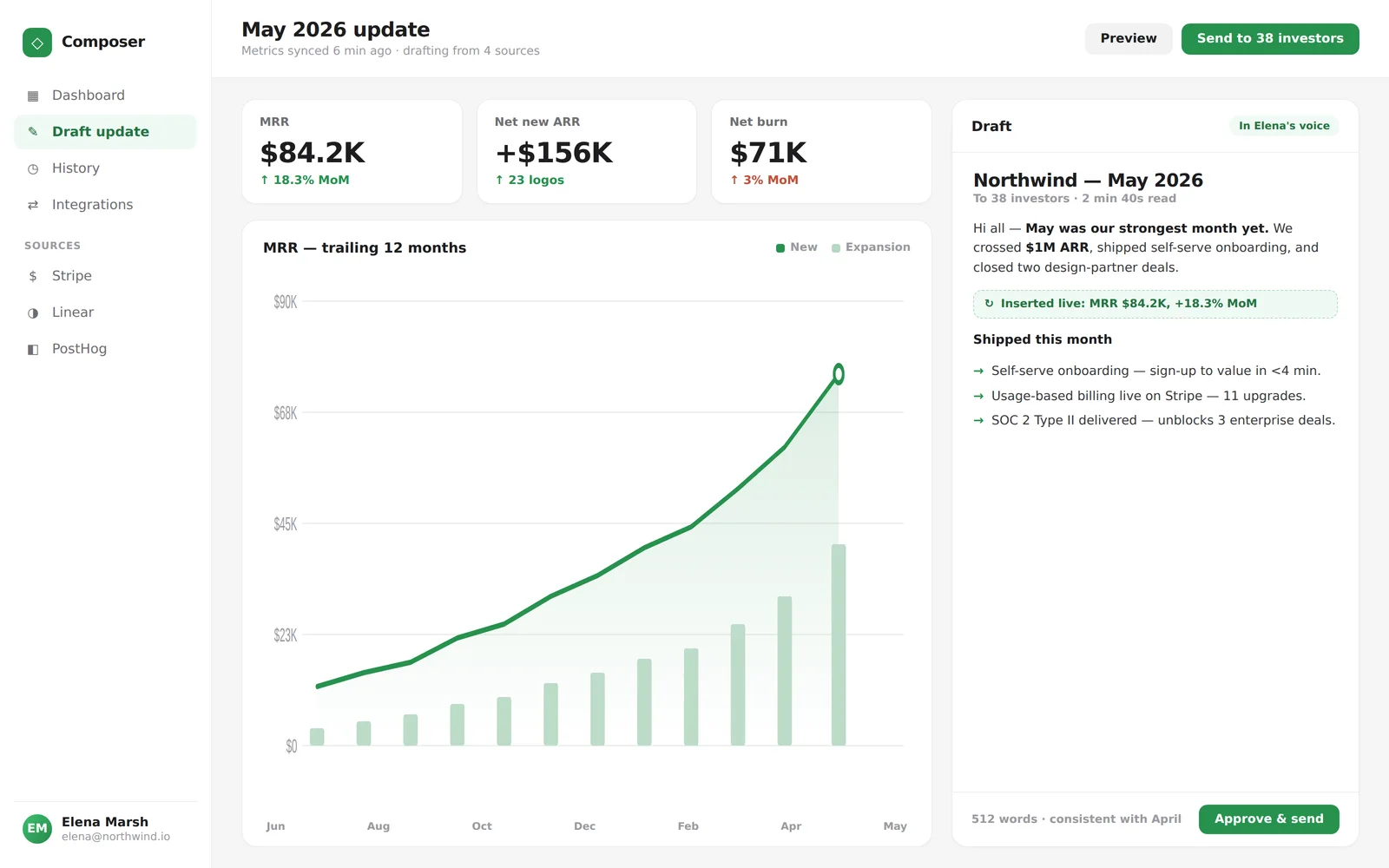 Investor Update Composer screenshot 2