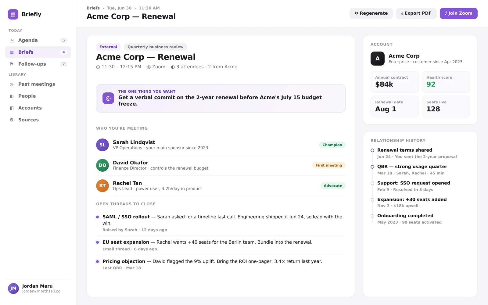 Meeting Prep Dashboard screenshot 2