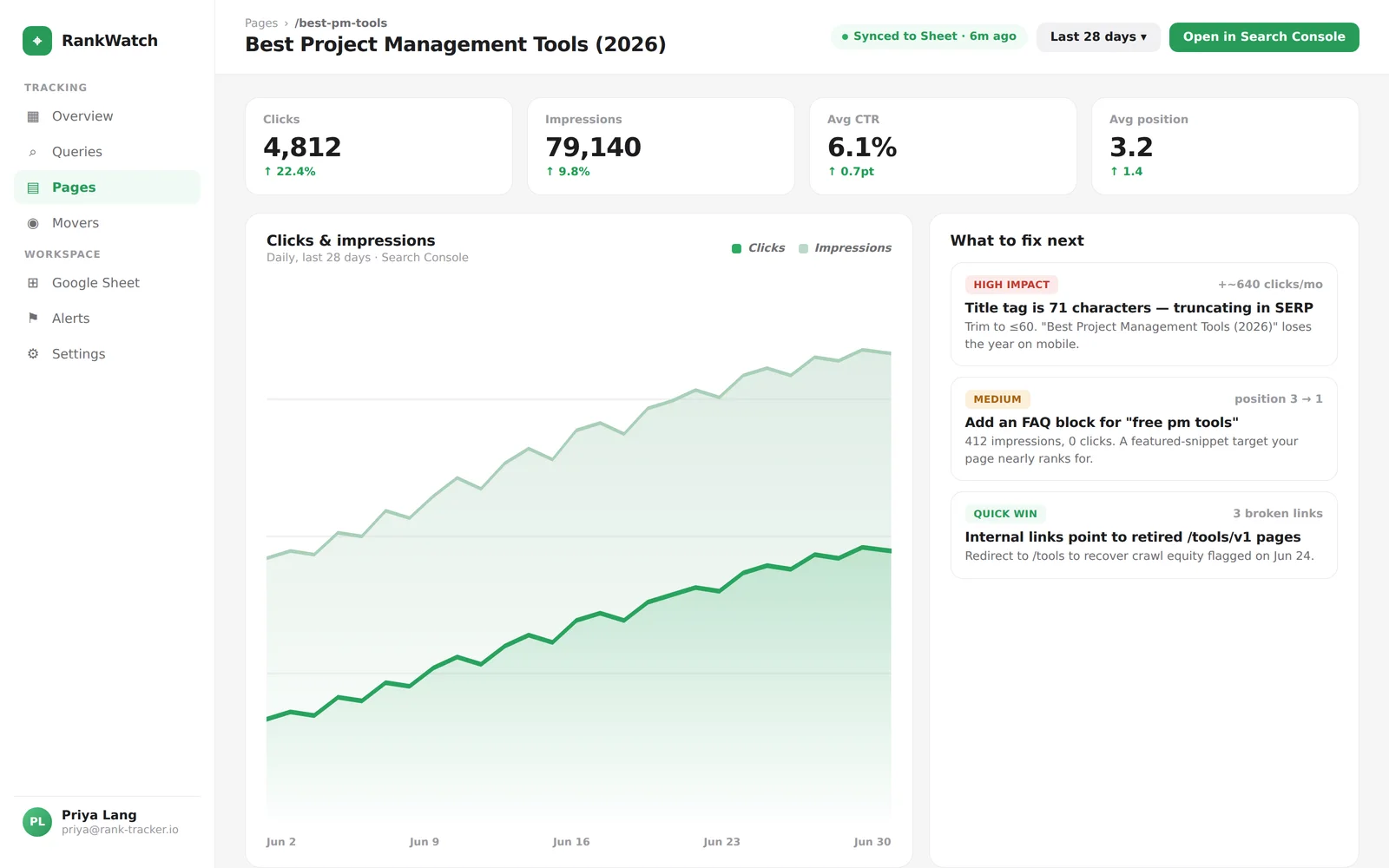 SEO Rank Dashboard screenshot 2