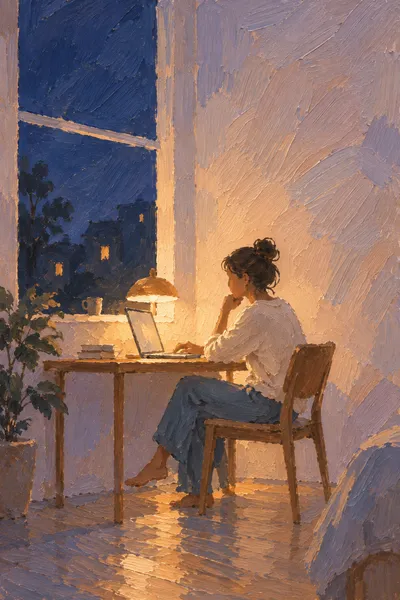Oil painting: evening focus, with broad visible brushstrokes and softly layered colour.
