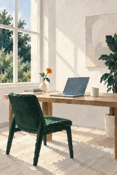 Oil painting: Space to focus, with broad visible brushstrokes and softly layered colour.
